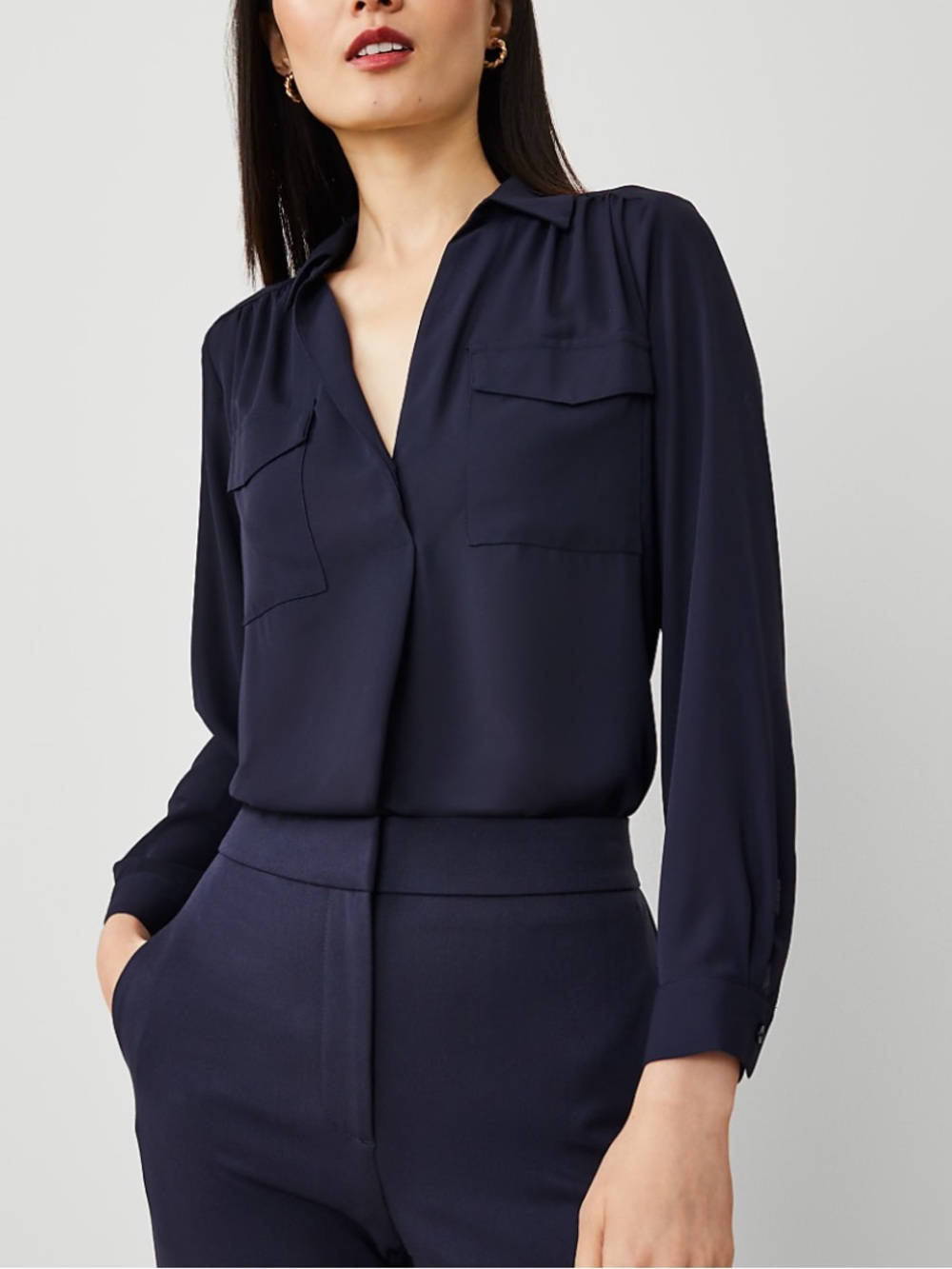 Ann Taylor navy long sleeve blouse